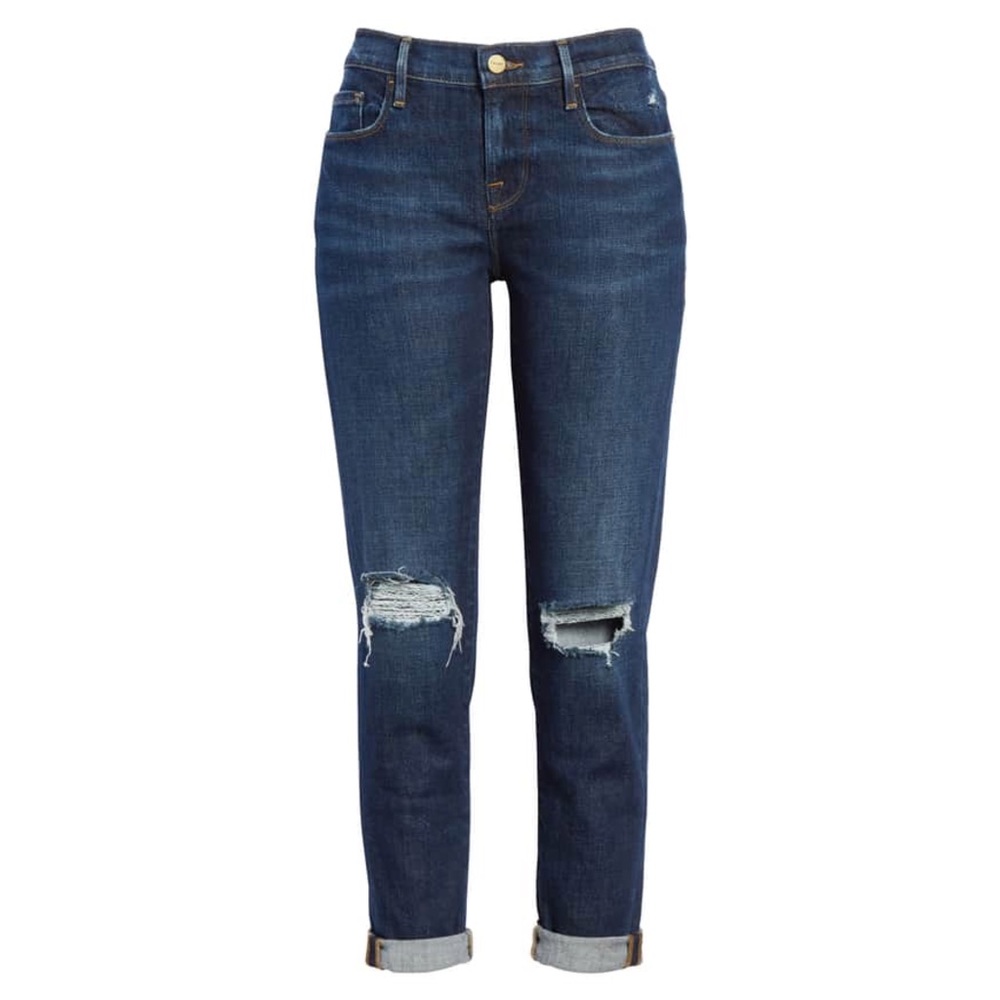 Frame Le Garcon Ripped Ankle Slim Boyfriend Jeans
